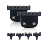 Lame de rechange professionnelle en T compatible avec Wahl 9864/9864SS/9686/9818A/9854L/9876L et plus - Lame amovible pour tondeuse à barbe lithium-ion (2 lames noires + 4 peignes de protection (1 mm