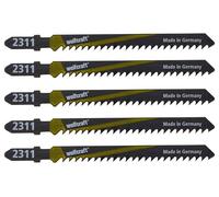 wolfcraft 2361000 5 Lames de Scie Sauteuse Hcs Queue en T Longueur Dentée 75 Mm Dents Avoyées Et Rectifées Pas de Dents 3 Mm argent