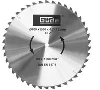 Güde Lame de scie à bascule en métal dur, lame de scie circulaire, lame de scie à bois de chauffage, lame de rechange, HM 700 x 30 x 4,2 mm, 42 dents