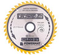 Lame de scie circulaire bois carbure Ø 210 x 30 mm, 7000 tr/min 40 dents | Corps en acier trempé, géométrie ATB à 15° et saignée de 2,6 mm ; denture à choisir selon la coupe souhaitée.