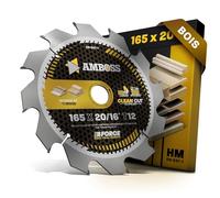 Lame de scie circulaire HM 165x20 16 Z12, dents alternées pour bois, coupe sans fil, AMBOSS WERKZEUGE® lame de scie 165 mm + bague de réduction 16/20 mm, 165x20 165x16 pour Bosch GKS 18 V-57G, GKT 55