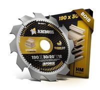 Lame de scie circulaire HM 190x30 20 Z12 à dents alternées pour bois - coupe rapide. AMBOSS WERKZEUGE® Lame de scie 190 mm + bague de réduction 20 30 mm. 190x30 190x20 compatible avec Bosch GKS 190