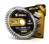 Lame de scie circulaire HM 190x30 20 Z48 à dents alternées pour bois - coupe fine. Lame de scie AMBOSS WERKZEUGE® 190 mm + bague de réduction 20 30 mm. 190x30 190x20 compatible avec Bosch GKS 190. GKS