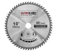 Lame de scie circulaire Saxton TCT pour bois 250 mm x 30 mm x 60 dents pour Bosch, Makita, etc., compatible avec les scies de 255 mm