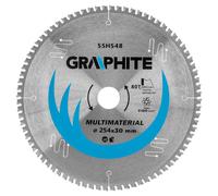 Lame de scie GRAPHITE, widia, 60-80 dents FWF, raccourcis 25.4/20/16, silent line, coupe nette, destinée à : Acier, aluminium, bois, plastique acier, aluminium, bois, plastique (254 x 30 mm)