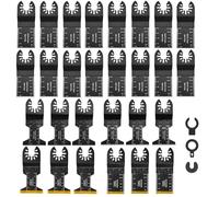 Lame de Scie Oscillante 31pcs Lames Universelle de Scie pour Outil Oscillant Outil Multifonctions Accessoires Saw Blades Kit Incluant 6 Lames en Titane pour Plastique Bois Métal Changement Rapide