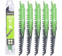 WORKPRO Lame de Scie Sabre 5 Pièces, Accessoires de Scie Sabre pour Bois Huimide, Coupe Rapide 152 mm 5TPI avec Boîte de Rangement