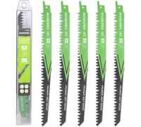 WORKPRO Lame de Scie Sabre 5 Pièces, Accessoires de Scie Sabre pour Bois Huimide, Coupe Rapide 230 mm 5TPI avec Boîte de Rangement