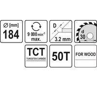 Lame de scie Yato YT-6062; 184x3 2x30 mm; Z50