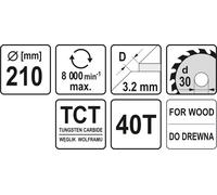 Lame de scie Yato YT-6067; 210x2 2x30 mm; Z40