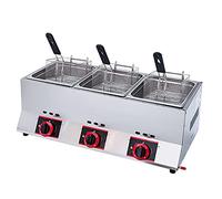 LAMEDOAT Friteuse à gaz Multifonction, friteuse à gaz GPL Professionnelle en Acier Inoxydable, friteuse à Trois réservoirs de Grande capacité de 33 L, Puissance de feu réglable, pour la Maison et Le