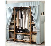LAMEDOAT Organisateur de vêtements de Placard en Bambou Portable Porte-Vêtement en Bois avec Couverture en Tissu Porte-Manteau avec étagères de Rangement pour Chambre à Coucher (Couleur : Bleu Clair,