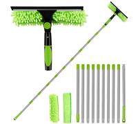 Lameico Ensemble de nettoyage de fenêtres avec raclette télescopique de 4,5 m, nettoyeur de fenêtres 2 en 1 avec manche long et chiffon en microfibre, kit de nettoyage de fenêtres professionnel pour