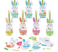LAMEK 12pcs Bricolage de Lapin de Pâques Décoration Lapin de Pâques à Suspendre avec Autocollant en Mousse Loisirs Créatifs pour Enfants Artisanat Craft Fête Printemps DIY Activité Manuelle