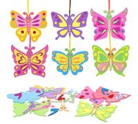 LAMEK 12pcs Kit d'Artisanat Papillon Enfant, Bricolage Papillon avec Autocollant en Mousse, Décoration Suspendue Papillon Loisir Créatif Activité Manuelle pour Fête DIY Craft Cadeau Anniversaire Salle