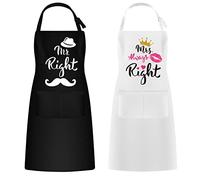 LAMEK 2pièces Tablier de Cuisine Couple Tablier de Cuisine Etanche Mr et Mrs Tablier Motif Mr right et Mrs right pour Fiançailles Mariage Cadeau Douche Nuptiale Anniversaire Saint Valentin Noir Blanc