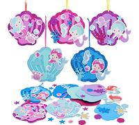 LAMEK 8Pcs Bricolage Sirène Coquille Enfant, Artisanat Mer avec Autocollant en Mousse, Décoration Suspendue Loisir Créatif Activité Manuelle pour DIY Craft Fête Cadeau Anniversaire Salle Classe
