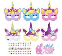LAMEK Kit de Masque Licorne pour Enfant - 6 Pièces avec Autocollant Strass pour Anniversaire, Artisanat, Carnaval, Halloween