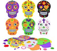 LAMEK Lot de 12 kits de bricolage en forme de crâne pour enfants,Décoration d'Halloween créative du jour des morts,Fournitures de fête d'Halloween,Assortiment de cadeaux