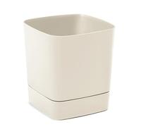 LAMELA Pot Carré avec Soucoupe Intégrée - 34 x 34 cm x 36,5 cm, 28 L - Plastique léger et résistant - Intérieur et extérieur - Beige