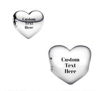 LaMenars 925 Charme D'Argent Sterling Coeur D'Argent Double Face Personnalisé Gravé Charme Fit Femmes Bracelet Collier Cadeau Pour Les Femmes