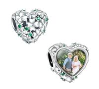 LaMenars Amour TrèFle 5a Vert Zircon Charme Personnalisé CœUr Image Charmes 925 Argent Sterling Ajustement Femmes Bracelet Collier Cadeau Pour Les Femmes