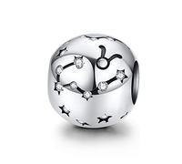 LaMenars Breloque Femme Argent Sterling 925 Charms et Perles avec 12 Constellations Charme Compatible pour Pandora & Européen Bracelet Collier (TAUREAU (21 avril - 20 mai))