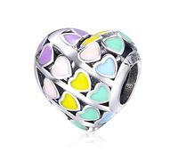 LaMenars Charme Breloque avec Coeur en Argent Sterling 925 Femmes Charms et Perles Compatible pour Européen Bracelets Collier