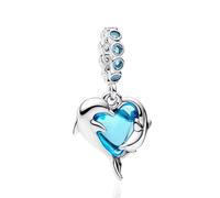 LaMenars Charme Breloque Blue Murano Glass Dolphins Dangle Argent Sterling 925 Femmes Charms et Perles avec 5A Zircone Compatible pour Européen Bracelets Collier saison des diplômes