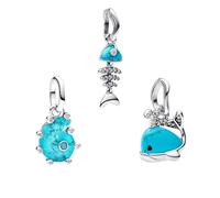 LaMenars Charme Breloque Blue Whale Fishbone Conch Argent Sterling 925 Femmes Charms et Perles avec 5A Zircone Compatible pour Européen Bracelets Collier saison des diplômes