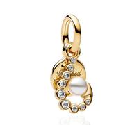 LaMenars Charme Breloque Golden Pearl Double Split Dangle Argent Sterling 925 Femmes Charms et Perles avec 5A Zircone Compatible pour Européen Bracelets Collier saison des diplômes