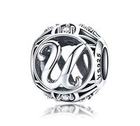 LaMenars Charme Breloque Lettre de l'alphabet A à Z Argent Sterling 925 Femmes Charms et Perles avec 5A Zircone Compatible pour Pandora & Européen Bracelets Collier (Lettre U)