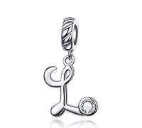 LaMenars Charme Breloque Lettre de l'alphabet Argent Sterling 925 Femmes Charms et Pendentif avec 5A Zircone Compatible pour Européen Bracelets Collier (Lettre L)