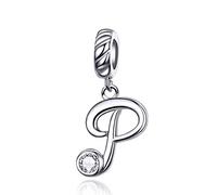 LaMenars Charme Breloque Lettre de l'alphabet Argent Sterling 925 Femmes Charms et Pendentif avec 5A Zircone Compatible pour Européen Bracelets Collier (Lettre P)