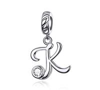 LaMenars Charme Breloque Lettre de l'alphabet Argent Sterling 925 Femmes Charms et Pendentif avec 5A Zircone Compatible pour Européen Bracelets Collier (Lettre K)