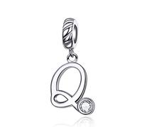 LaMenars Charme Breloque Lettre de l'alphabet Argent Sterling 925 Femmes Charms et Pendentif avec 5A Zircone Compatible pour Européen Bracelets Collier (Lettre Q)