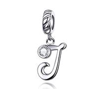 LaMenars Charme Breloque Lettre de l'alphabet Argent Sterling 925 Femmes Charms et Pendentif avec 5A Zircone Compatible pour Européen Bracelets Collier (Lettre J)