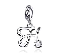 LaMenars Charme Breloque Lettre de l'alphabet Argent Sterling 925 Femmes Charms et Pendentif avec 5A Zircone Compatible pour Européen Bracelets Collier (Lettre H)