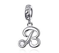 LaMenars Charme Breloque Lettre de l'alphabet Argent Sterling 925 Femmes Charms et Pendentif avec 5A Zircone Compatible pour Européen Bracelets Collier (Lettre B)