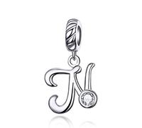 LaMenars Charme Breloque Lettre de l'alphabet Argent Sterling 925 Femmes Charms et Pendentif avec 5A Zircone Compatible pour Européen Bracelets Collier (Lettre N)