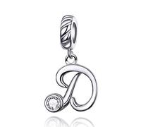 LaMenars Charme Breloque Lettre de l'alphabet Argent Sterling 925 Femmes Charms et Pendentif avec 5A Zircone Compatible pour Européen Bracelets Colliers (Lettre D)