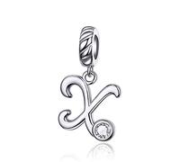 LaMenars Charme Breloque Lettre de l'alphabet Argent Sterling 925 Femmes Charms et Pendentif avec 5A Zircone Compatible pour Européen Bracelets Collier (Lettre X)