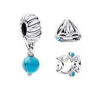 LaMenars Charme Breloque Openwork Fish Sailboat Turquoise-colored Dangle Argent Sterling 925 Femmes Charms et Perles avec 5A Zircone Compatible Européen Bracelets Collier saison diplômes 3pcs / Set