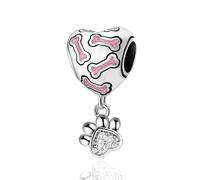 LaMenars Charme Breloque Pink Bone Dog Paw Love Argent Sterling 925 Femmes Charms et Perles avec 5A Zircone Compatible pour Européen Bracelets Collier saison des diplômes
