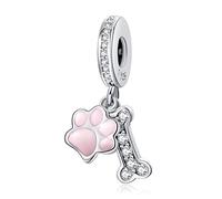 LaMenars Charms Pink Paw Dangle pendentif os de chien en argent sterling 925 avec zircon cubique s'adapte au collier et au bracelet à breloques Europe, cadeaux pour femmes et filles