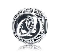 LaMenars Ciondolo con lettera dell'alfabeto in argento sterling 925, perlina con ciondolo vintage con iniziali dalla A alla Z per collane con bracciale Pandora e donne europee (Lettre O)