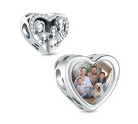 LaMenars Famille Amour Charmes Personnalisé CœUr Image Charmes 925 Argent Sterling Ajustement Femmes Bracelet Collier Cadeau Pour La Famille