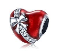 LaMenars Famille et Amour coeur breloque pour femmes en argent Sterling 925 pendentif perle cadeaux de noël pour femmes fille Bracelet et collier (A-Cœur battant)