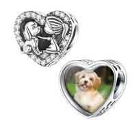 LaMenars Fille Et Animal De Compagnie Amour CœUr Charme Personnalisé Photo Charmes 925 Argent Sterling Femmes Bracelet Perles Bijoux Cadeaux Pour La Famille