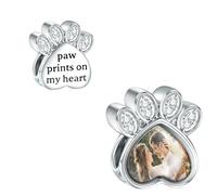 LaMenars Image PersonnaliséE Charme Patte Charmes Patte ImpriméS Sur Mon CœUr 925 Perle D'Argent Sterling Cadeau De Collier De Bracelet De Femme Pour Ami De Famille